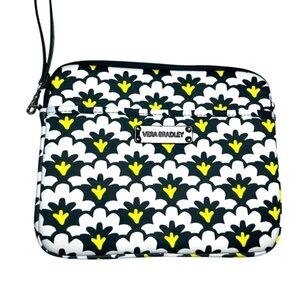 Vera Bradley Neoprene Tablet Sleeve Black White Yellow Floral Zip Close Wristlet